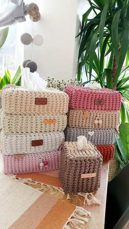 Chustecznik ze sznurka bawełnianego - etui na chusteczki multikolor pastel