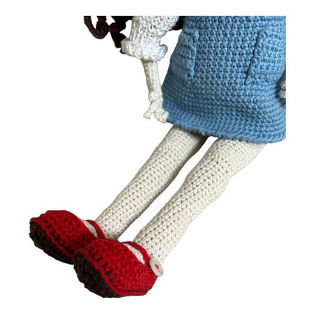 Duża szydełkowa lalka w sukience w kucykach 42 cm