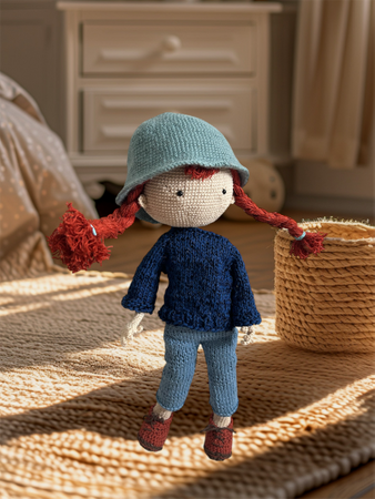 Duża szydełkowa lalka z warkoczami 40 cm