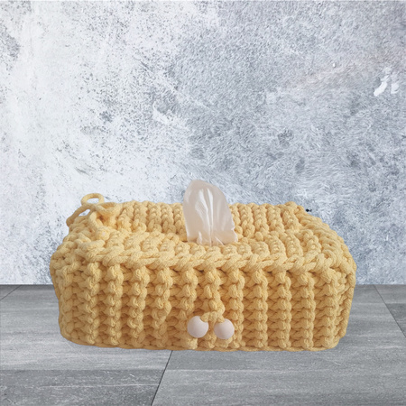 Chustecznik ze sznurka bawełnianego - etui na chusteczki żółty