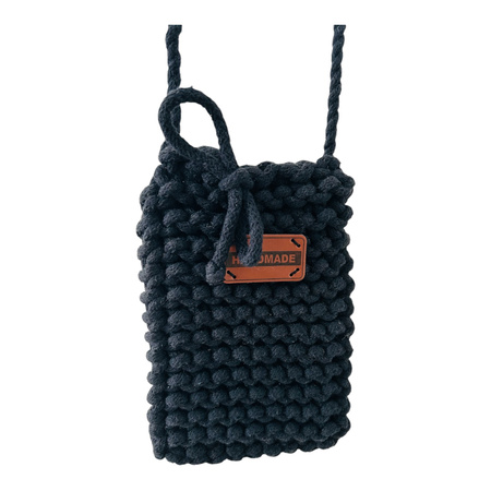 Ręcznie robione etui na telefon, mini torebka ze sznurka bawełnianego czarne