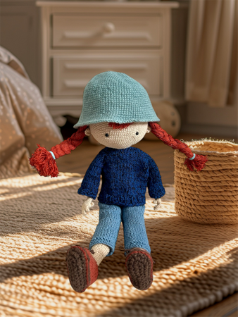Duża szydełkowa lalka z warkoczami 40 cm