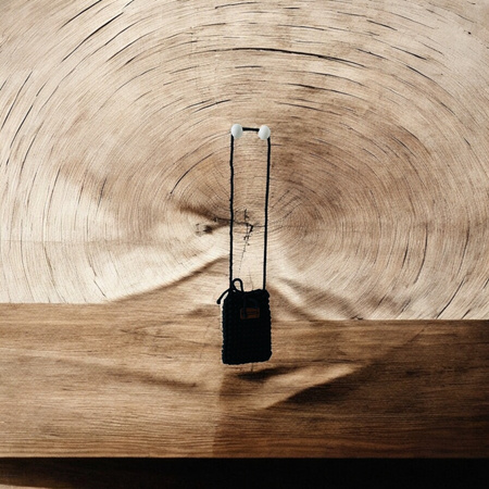 Ręcznie robione etui na telefon, mini torebka ze sznurka bawełnianego czarne