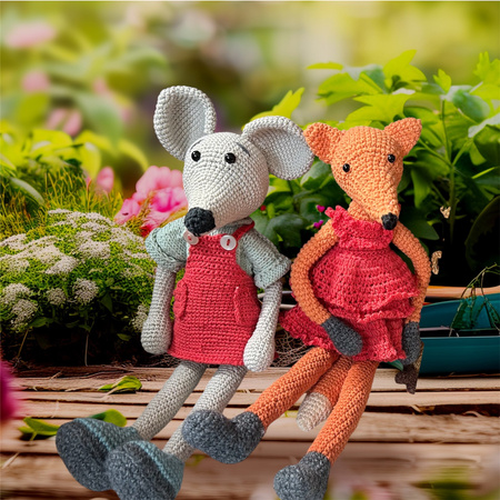 Duży szydełkowy lisek w sukience 34 cm