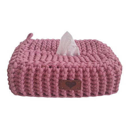 Chustecznik ze sznurka bawełnianego - etui na chusteczki stary róż