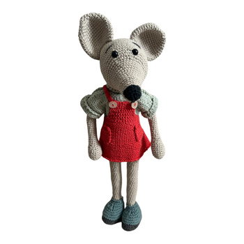 Duża szydełkowa myszka w sukience 34 cm