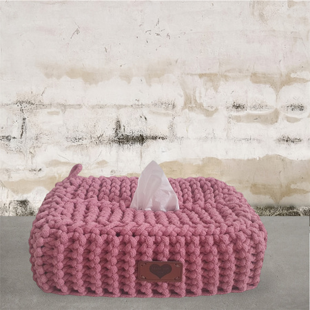 Chustecznik ze sznurka bawełnianego - etui na chusteczki stary róż