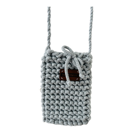 Ręcznie robione etui na telefon, mini torebka ze sznurka bawełnianego szaro-beż