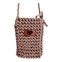 Ręcznie robione etui na telefon, mini torebka ze sznurka bawełnianego jasno-brązowe