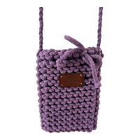 Ręcznie robione etui na telefon, mini torebka ze sznurka bawełnianego fioletowe