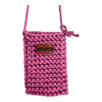 Ręcznie robione etui na telefon, mini torebka ze sznurka bawełnianego stary róż