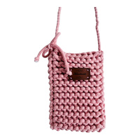 Ręcznie robione etui na telefon, mini torebka ze sznurka bawełnianego pudrowy róż